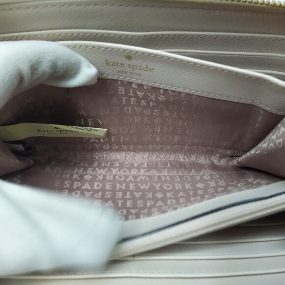 Kate Spade New York Colorblock Ivory Beige Leather Zip Around Credit Card Wallet - Picture 10 of 16